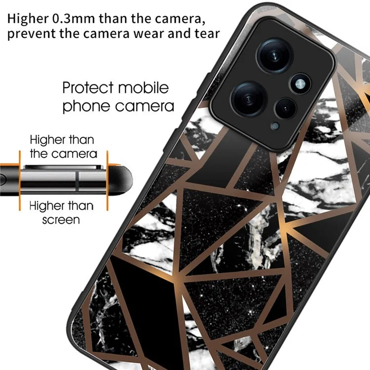 For Xiaomi Redmi Note 12 4G Tempered Glass+PC+TPU Phone Case Marble Pattern Printing
