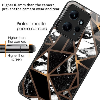 For Xiaomi Redmi Note 12 4G Tempered Glass+PC+TPU Phone Case Marble Pattern Printing