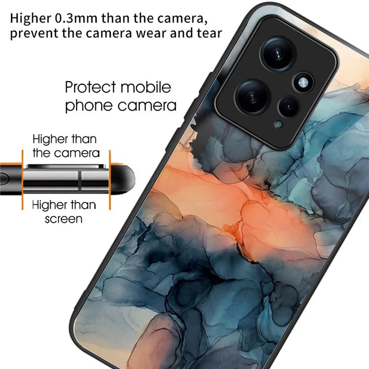 For Xiaomi Redmi Note 12 4G Tempered Glass+PC+TPU Phone Case Marble Pattern Printing