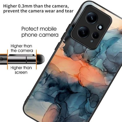 For Xiaomi Redmi Note 12 4G Tempered Glass+PC+TPU Phone Case Marble Pattern Printing