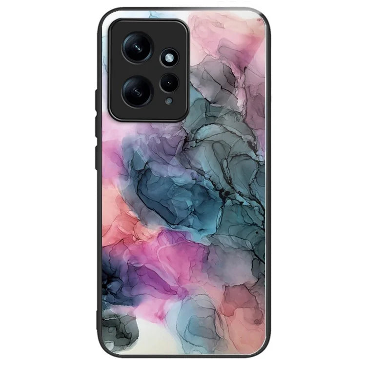 For Xiaomi Redmi Note 12 4G Tempered Glass+PC+TPU Phone Case Marble Pattern Printing