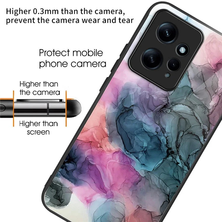 For Xiaomi Redmi Note 12 4G Tempered Glass+PC+TPU Phone Case Marble Pattern Printing