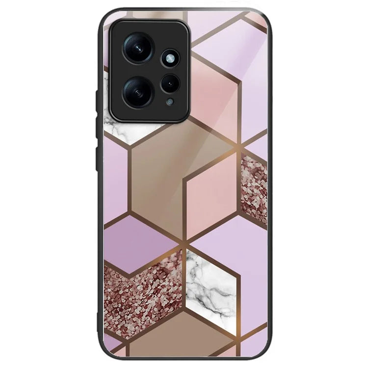For Xiaomi Redmi Note 12 4G Tempered Glass+PC+TPU Phone Case Marble Pattern Printing