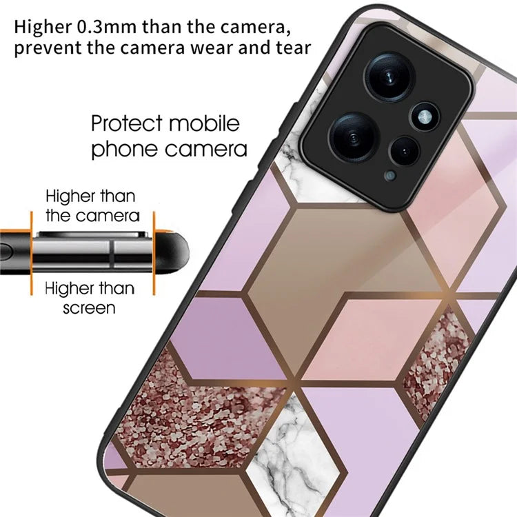 For Xiaomi Redmi Note 12 4G Tempered Glass+PC+TPU Phone Case Marble Pattern Printing