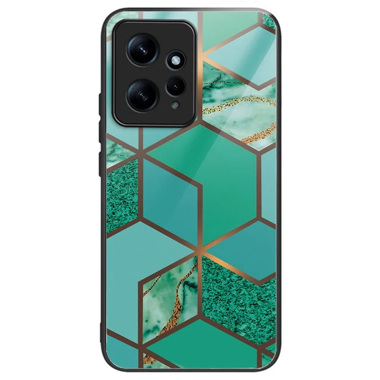 For Xiaomi Redmi Note 12 4G Tempered Glass+PC+TPU Phone Case Marble Pattern Printing
