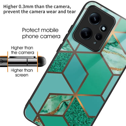 For Xiaomi Redmi Note 12 4G Tempered Glass+PC+TPU Phone Case Marble Pattern Printing