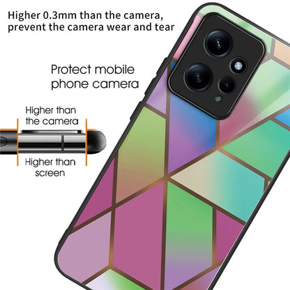 For Xiaomi Redmi Note 12 4G Tempered Glass+PC+TPU Phone Case Marble Pattern Printing