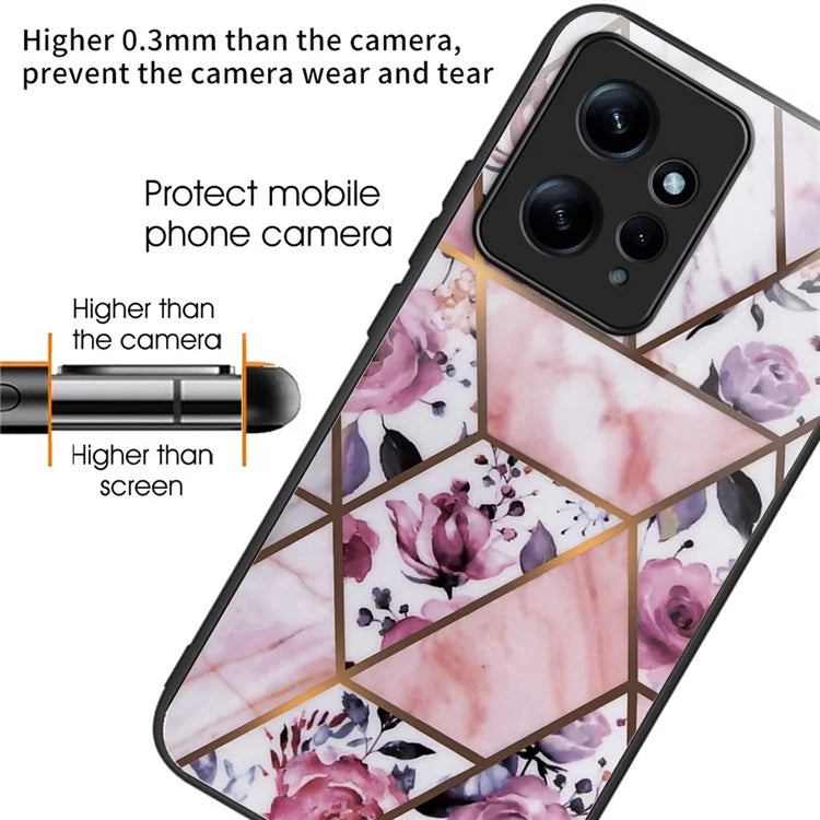 For Xiaomi Redmi Note 12 4G Tempered Glass+PC+TPU Phone Case Marble Pattern Printing