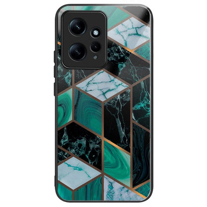 For Xiaomi Redmi Note 12 4G Tempered Glass+PC+TPU Phone Case Marble Pattern Printing