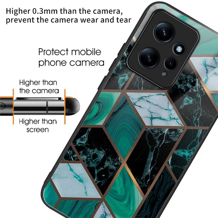 For Xiaomi Redmi Note 12 4G Tempered Glass+PC+TPU Phone Case Marble Pattern Printing