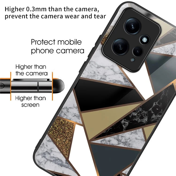 For Xiaomi Redmi Note 12 4G Tempered Glass+PC+TPU Phone Case Marble Pattern Printing