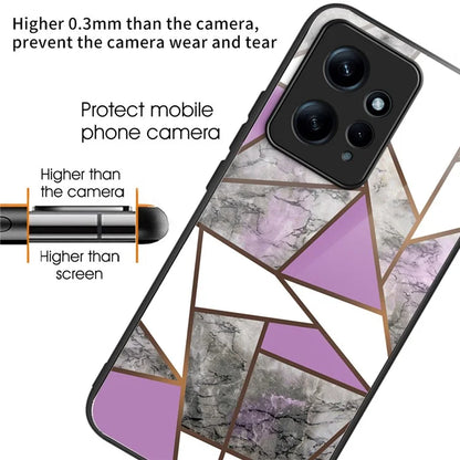 For Xiaomi Redmi Note 12 4G Tempered Glass+PC+TPU Phone Case Marble Pattern Printing