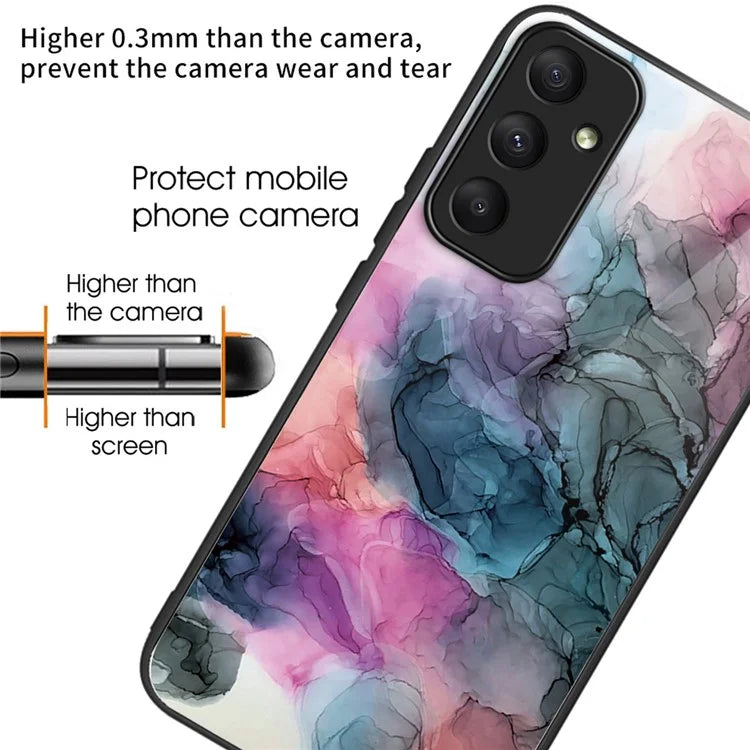 For Samsung Galaxy A55 5G Tempered Glass+PC+TPU Case Marble Pattern Phone Cover