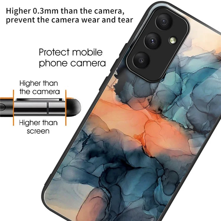 For Samsung Galaxy A55 5G Tempered Glass+PC+TPU Case Marble Pattern Phone Cover