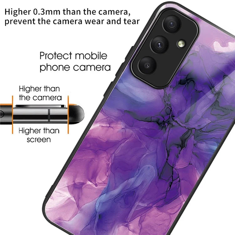 For Samsung Galaxy A55 5G Tempered Glass+PC+TPU Case Marble Pattern Phone Cover