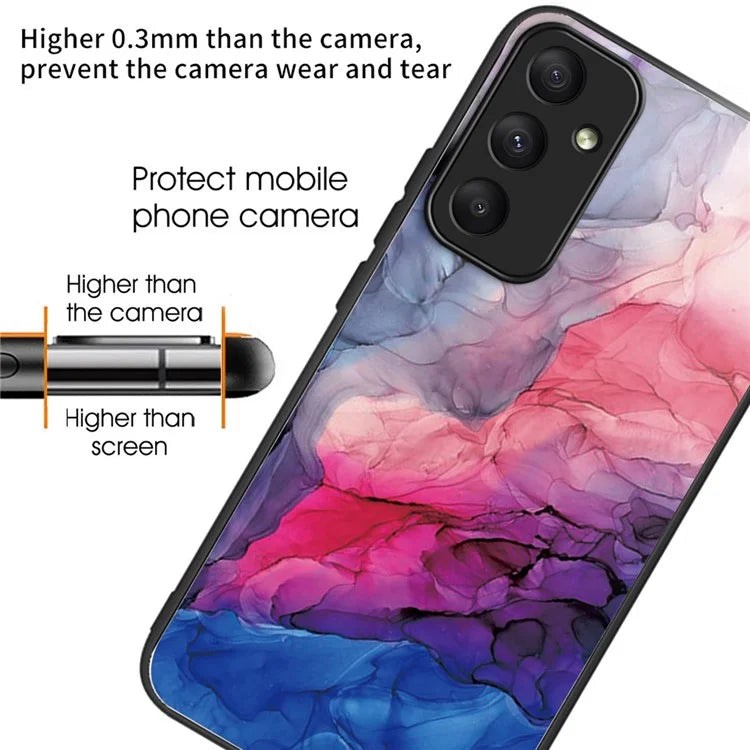 For Samsung Galaxy A55 5G Tempered Glass+PC+TPU Case Marble Pattern Phone Cover