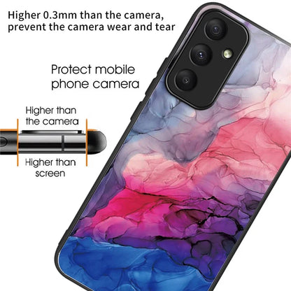 For Samsung Galaxy A55 5G Tempered Glass+PC+TPU Case Marble Pattern Phone Cover