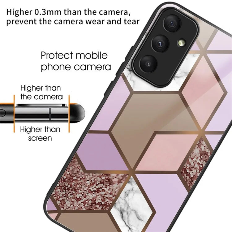 For Samsung Galaxy A55 5G Tempered Glass+PC+TPU Case Marble Pattern Phone Cover