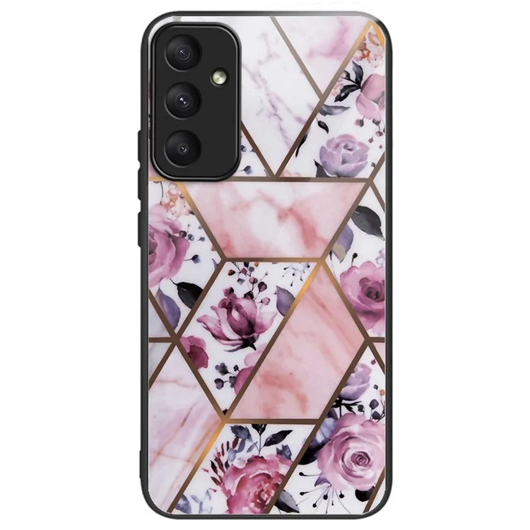 For Samsung Galaxy A55 5G Tempered Glass+PC+TPU Case Marble Pattern Phone Cover