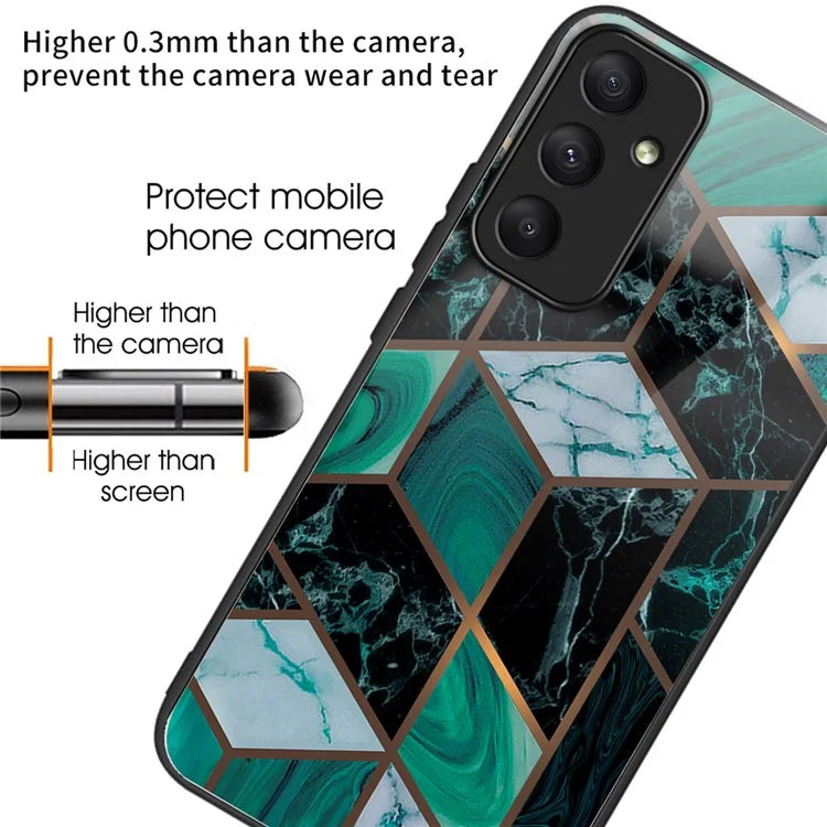 For Samsung Galaxy A55 5G Tempered Glass+PC+TPU Case Marble Pattern Phone Cover