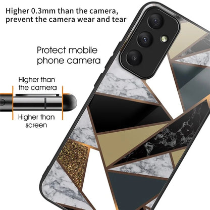 For Samsung Galaxy A55 5G Tempered Glass+PC+TPU Case Marble Pattern Phone Cover