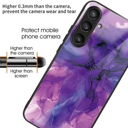For Samsung Galaxy S24 Case Marble Pattern Tempered Glass+PC+TPU Phone Cover