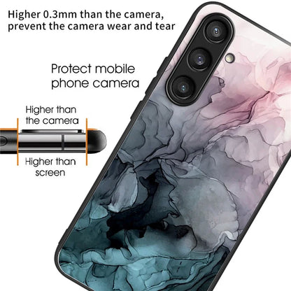 For Samsung Galaxy S24 Case Marble Pattern Tempered Glass+PC+TPU Phone Cover