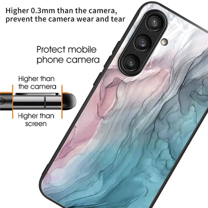 For Samsung Galaxy S24 Case Marble Pattern Tempered Glass+PC+TPU Phone Cover