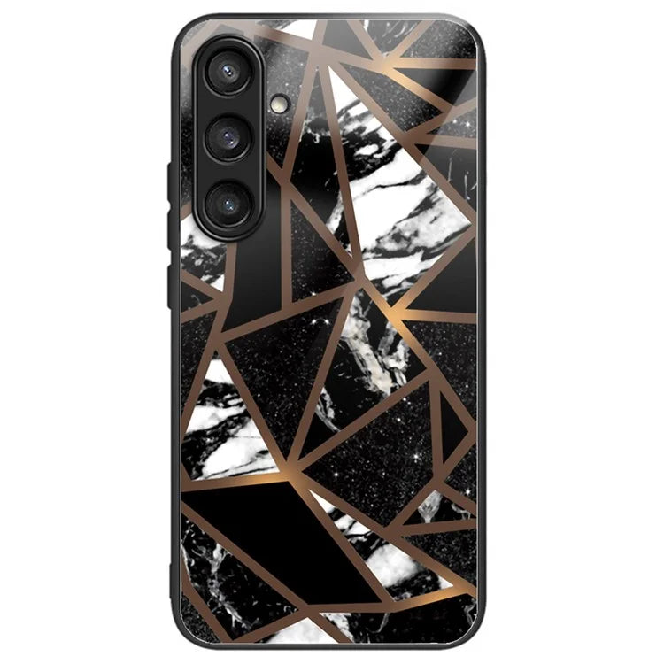 For Samsung Galaxy S24 Case Marble Pattern Tempered Glass+PC+TPU Phone Cover