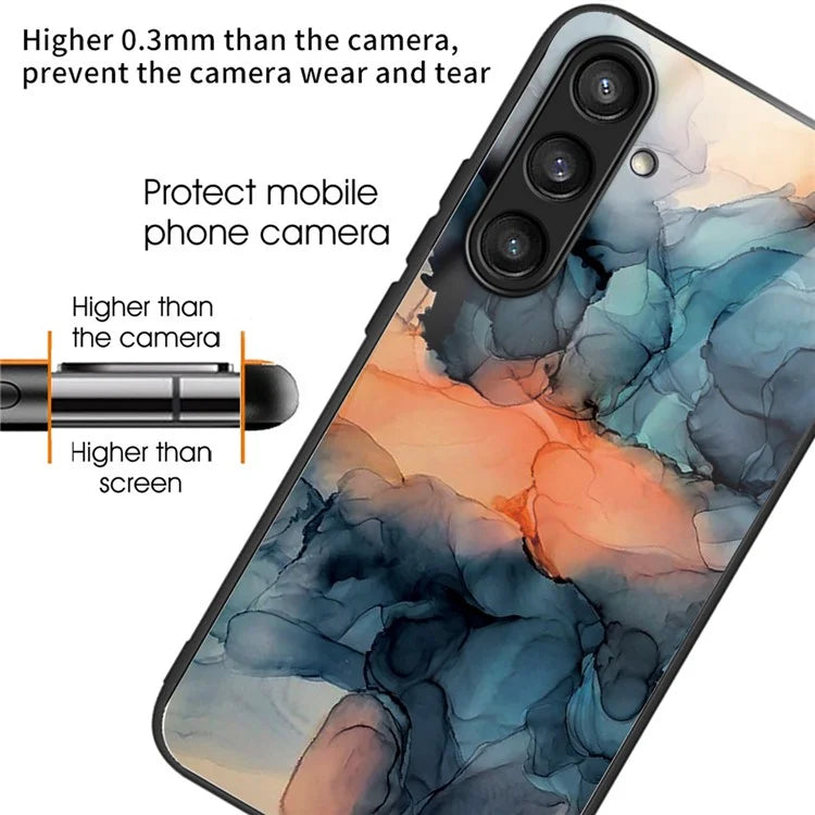 For Samsung Galaxy S24 Case Marble Pattern Tempered Glass+PC+TPU Phone Cover