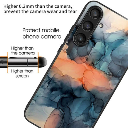 For Samsung Galaxy S24 Case Marble Pattern Tempered Glass+PC+TPU Phone Cover