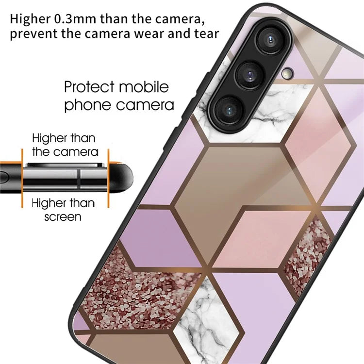 For Samsung Galaxy S24 Case Marble Pattern Tempered Glass+PC+TPU Phone Cover
