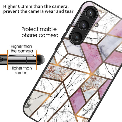 For Samsung Galaxy S24 Case Marble Pattern Tempered Glass+PC+TPU Phone Cover