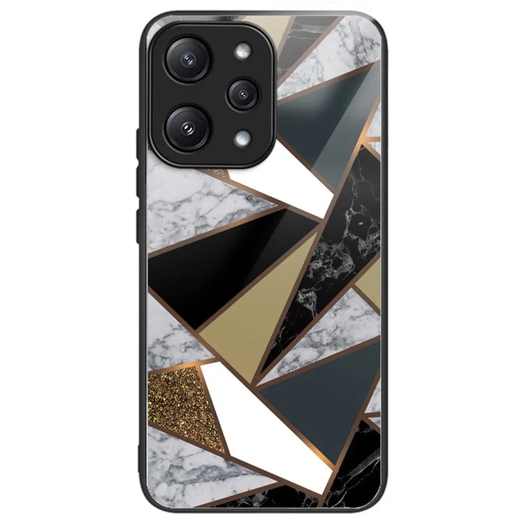 For Xiaomi Redmi 12 5G (Global) / Poco M6 Pro 5G Phone Case Marble Pattern Tempered Glass Back Cover