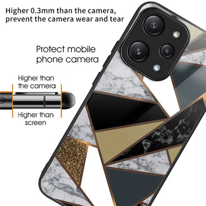 For Xiaomi Redmi 12 5G (Global) / Poco M6 Pro 5G Phone Case Marble Pattern Tempered Glass Back Cover