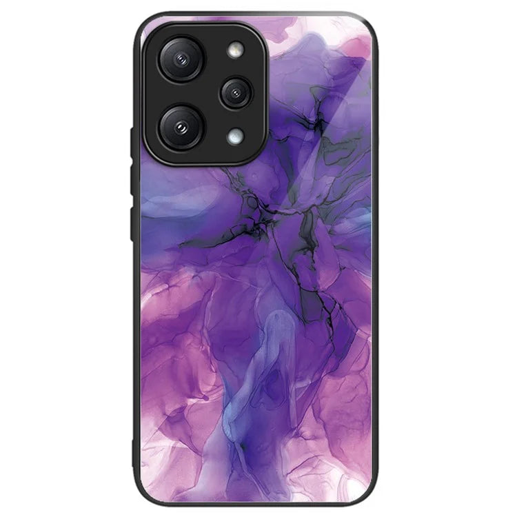 For Xiaomi Redmi 12 5G (Global) / Poco M6 Pro 5G Phone Case Marble Pattern Tempered Glass Back Cover