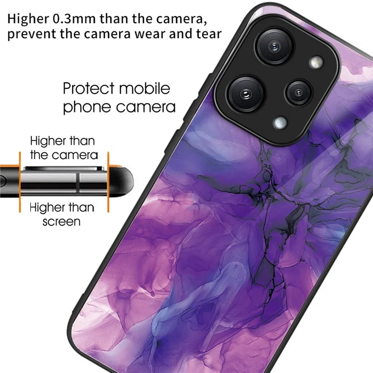 For Xiaomi Redmi 12 5G (Global) / Poco M6 Pro 5G Phone Case Marble Pattern Tempered Glass Back Cover