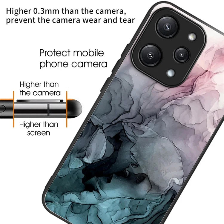 For Xiaomi Redmi 12 5G (Global) / Poco M6 Pro 5G Phone Case Marble Pattern Tempered Glass Back Cover