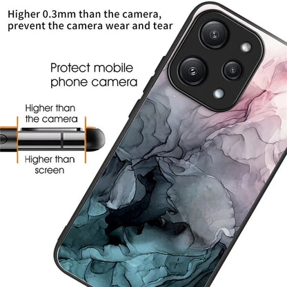 For Xiaomi Redmi 12 5G (Global) / Poco M6 Pro 5G Phone Case Marble Pattern Tempered Glass Back Cover