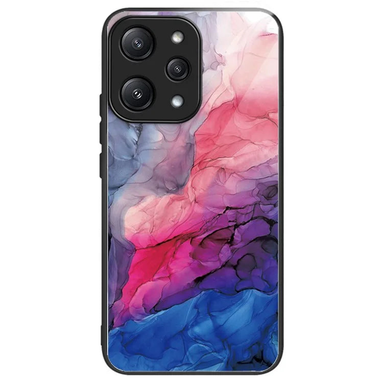 For Xiaomi Redmi 12 5G (Global) / Poco M6 Pro 5G Phone Case Marble Pattern Tempered Glass Back Cover