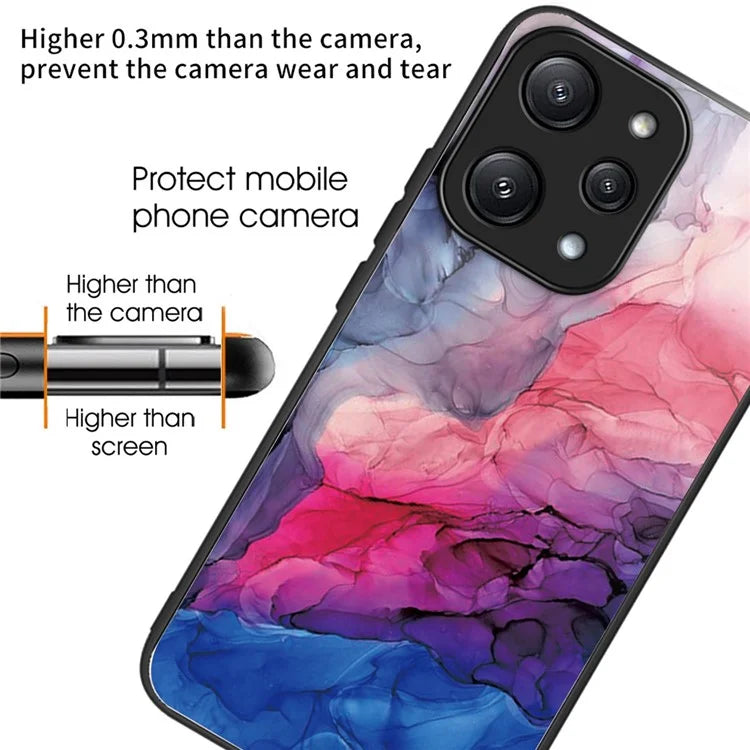 For Xiaomi Redmi 12 5G (Global) / Poco M6 Pro 5G Phone Case Marble Pattern Tempered Glass Back Cover