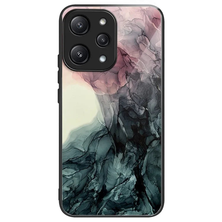 For Xiaomi Redmi 12 5G (Global) / Poco M6 Pro 5G Phone Case Marble Pattern Tempered Glass Back Cover
