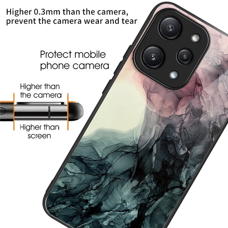 For Xiaomi Redmi 12 5G (Global) / Poco M6 Pro 5G Phone Case Marble Pattern Tempered Glass Back Cover