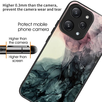 For Xiaomi Redmi 12 5G (Global) / Poco M6 Pro 5G Phone Case Marble Pattern Tempered Glass Back Cover