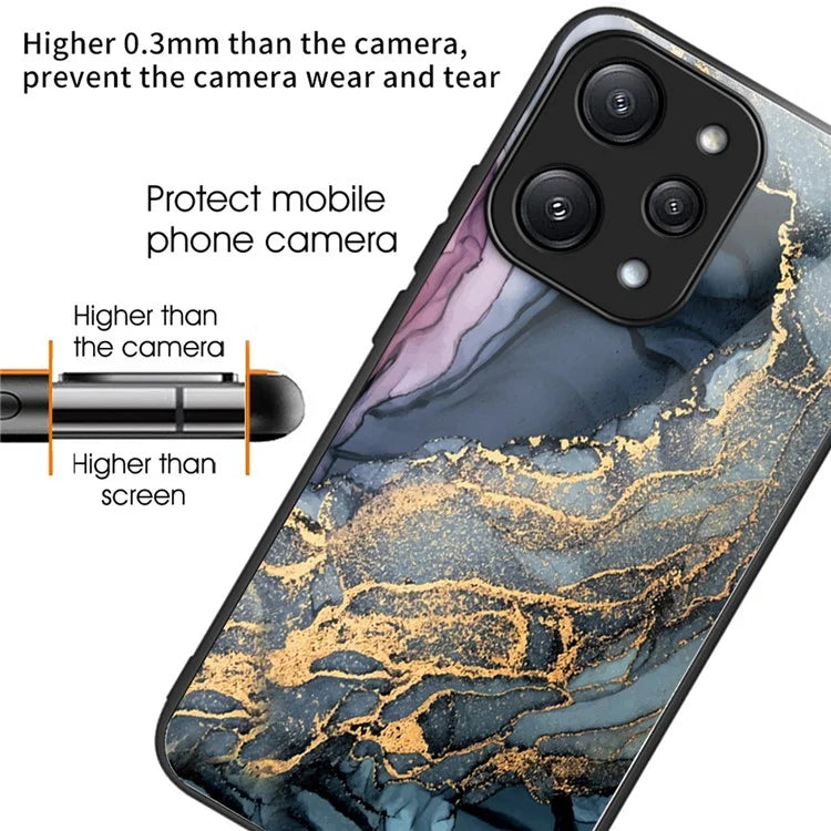 For Xiaomi Redmi 12 5G (Global) / Poco M6 Pro 5G Phone Case Marble Pattern Tempered Glass Back Cover