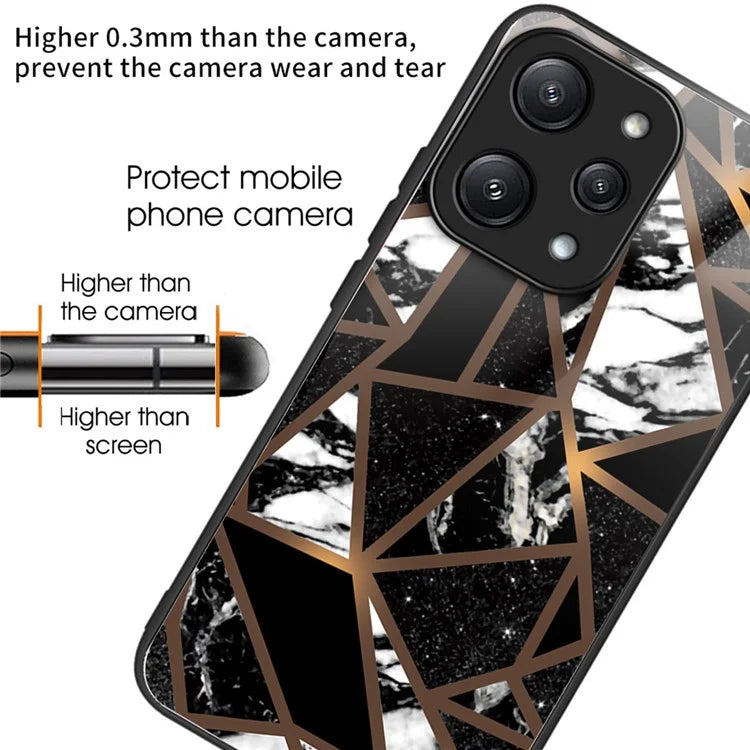 For Xiaomi Redmi 12 5G (Global) / Poco M6 Pro 5G Phone Case Marble Pattern Tempered Glass Back Cover