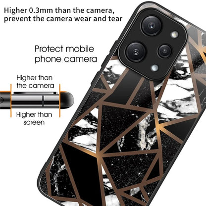 For Xiaomi Redmi 12 5G (Global) / Poco M6 Pro 5G Phone Case Marble Pattern Tempered Glass Back Cover