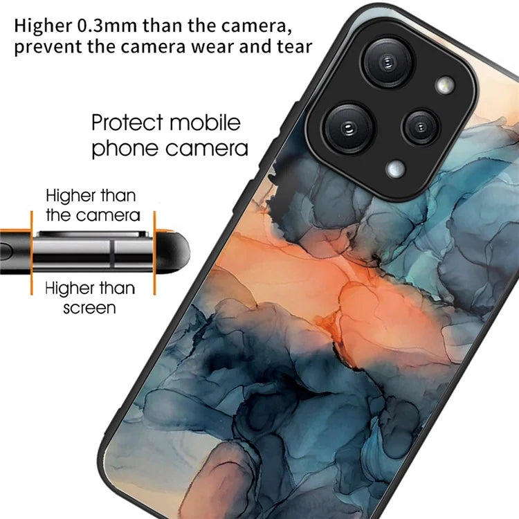 For Xiaomi Redmi 12 5G (Global) / Poco M6 Pro 5G Phone Case Marble Pattern Tempered Glass Back Cover
