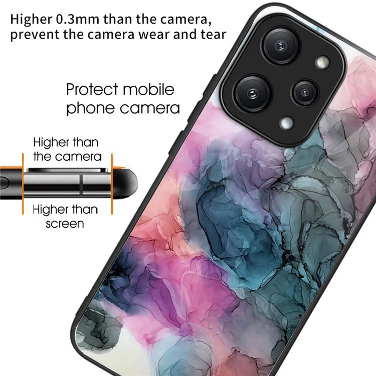 For Xiaomi Redmi 12 5G (Global) / Poco M6 Pro 5G Phone Case Marble Pattern Tempered Glass Back Cover