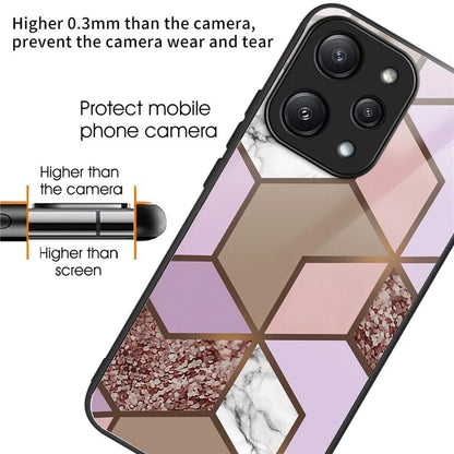 For Xiaomi Redmi 12 5G (Global) / Poco M6 Pro 5G Phone Case Marble Pattern Tempered Glass Back Cover